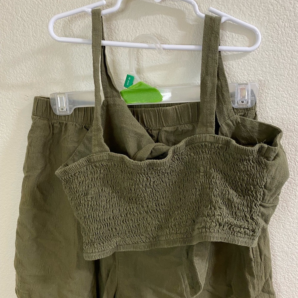 Olive Green Smocked Crop Top‎ and Shorts Set